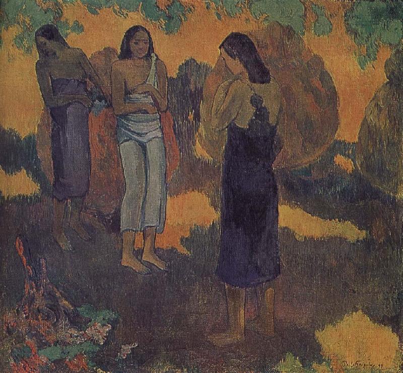 Paul Gauguin Yellow background, three women France oil painting art